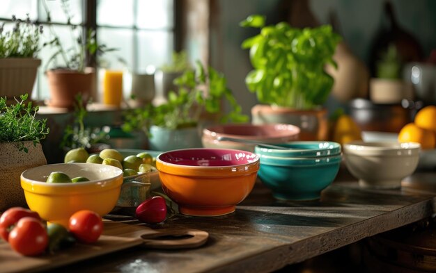 Mesa con ingredientes frescos